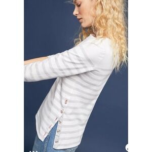 Anthropology Maeve Bonnie Gray White Striped Boat Neck Top XS Nautical Preppy